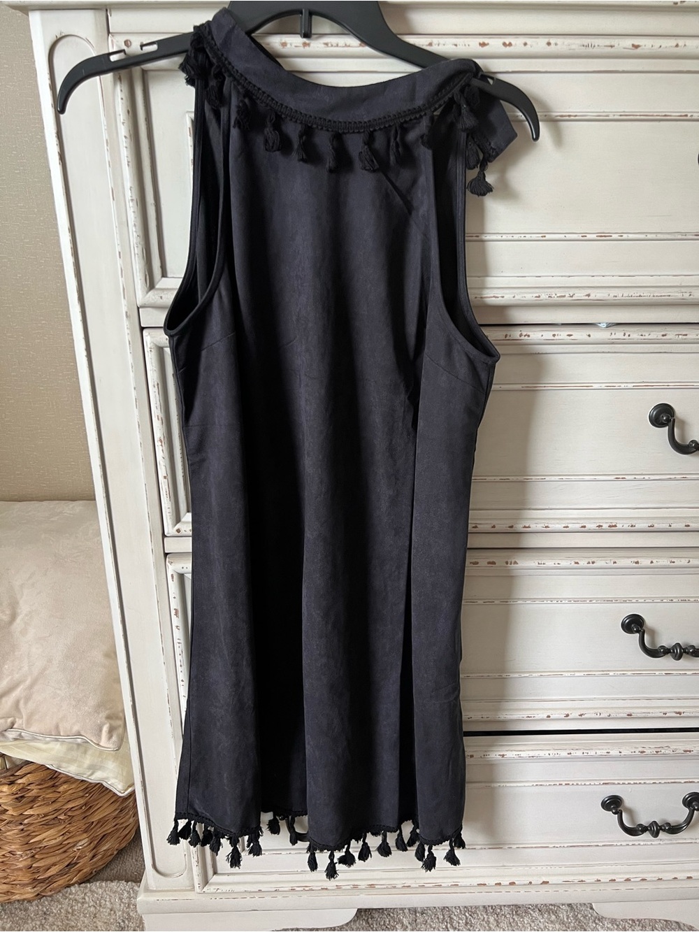 Black Tassel-Hem Mini Dress